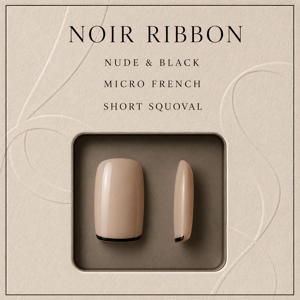 lunvona®Noir Ribbon | Black Micro French Short Squoval Press-On Nails