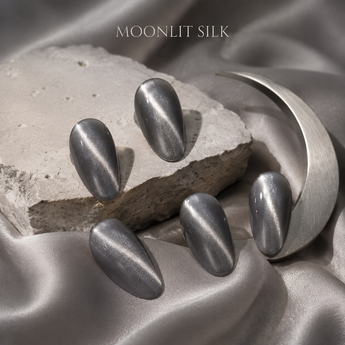 lunvona®Moonlit Silk | Silver Cat-Eye Medium Almond Press-On Nails