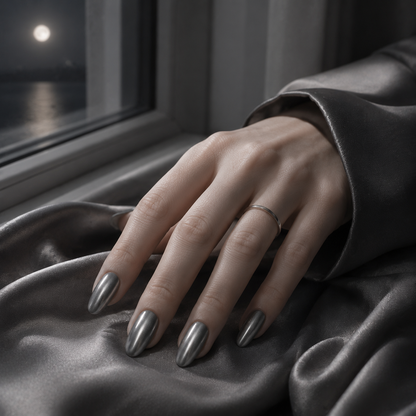 lunvona®Moonlit Silk | Silver Cat-Eye Medium Almond Press-On Nails