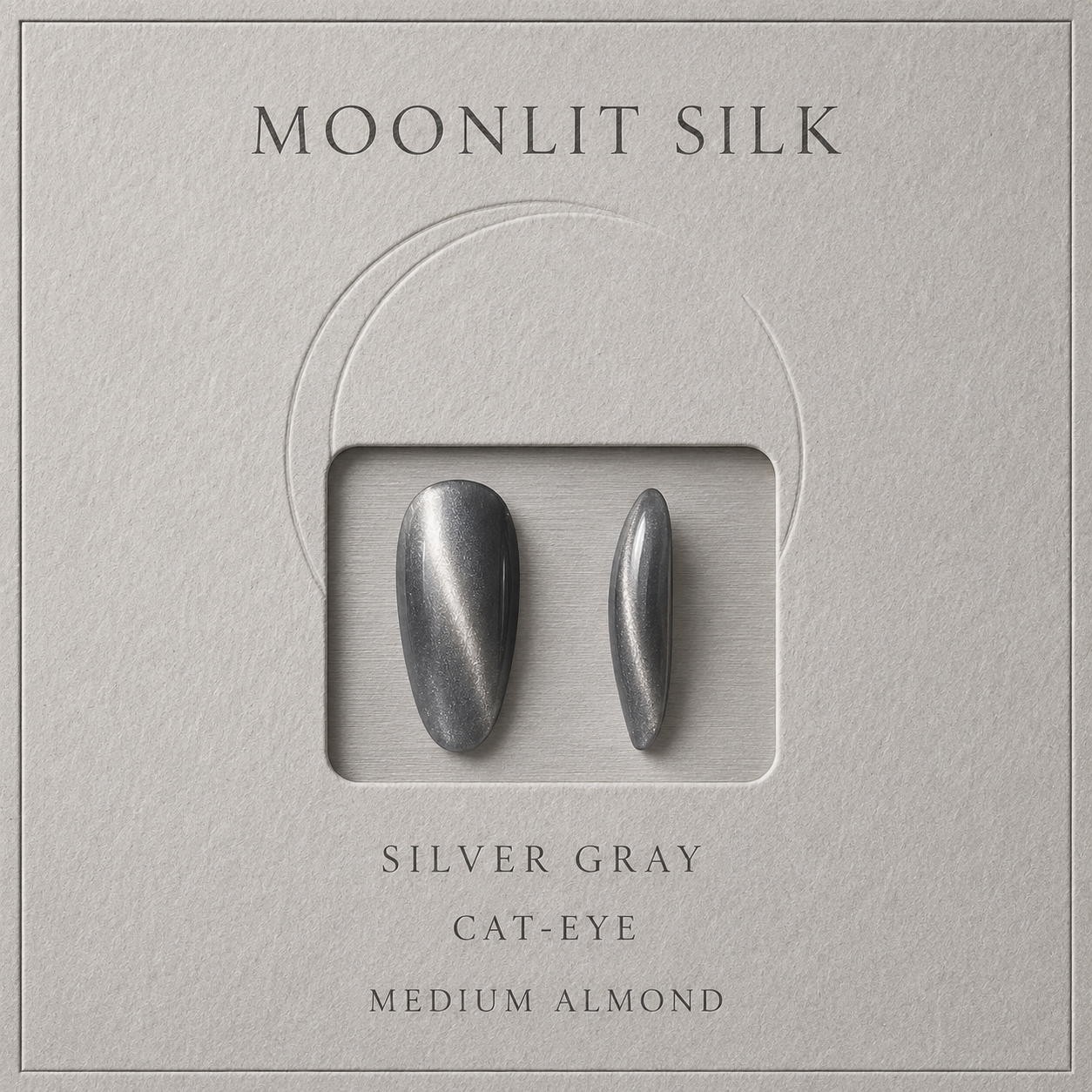 lunvona®Moonlit Silk | Silver Cat-Eye Medium Almond Press-On Nails