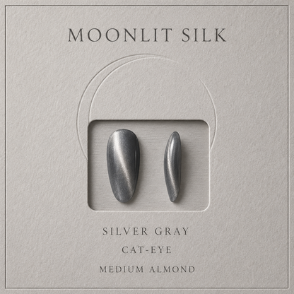 lunvona®Moonlit Silk | Silver Cat-Eye Medium Almond Press-On Nails