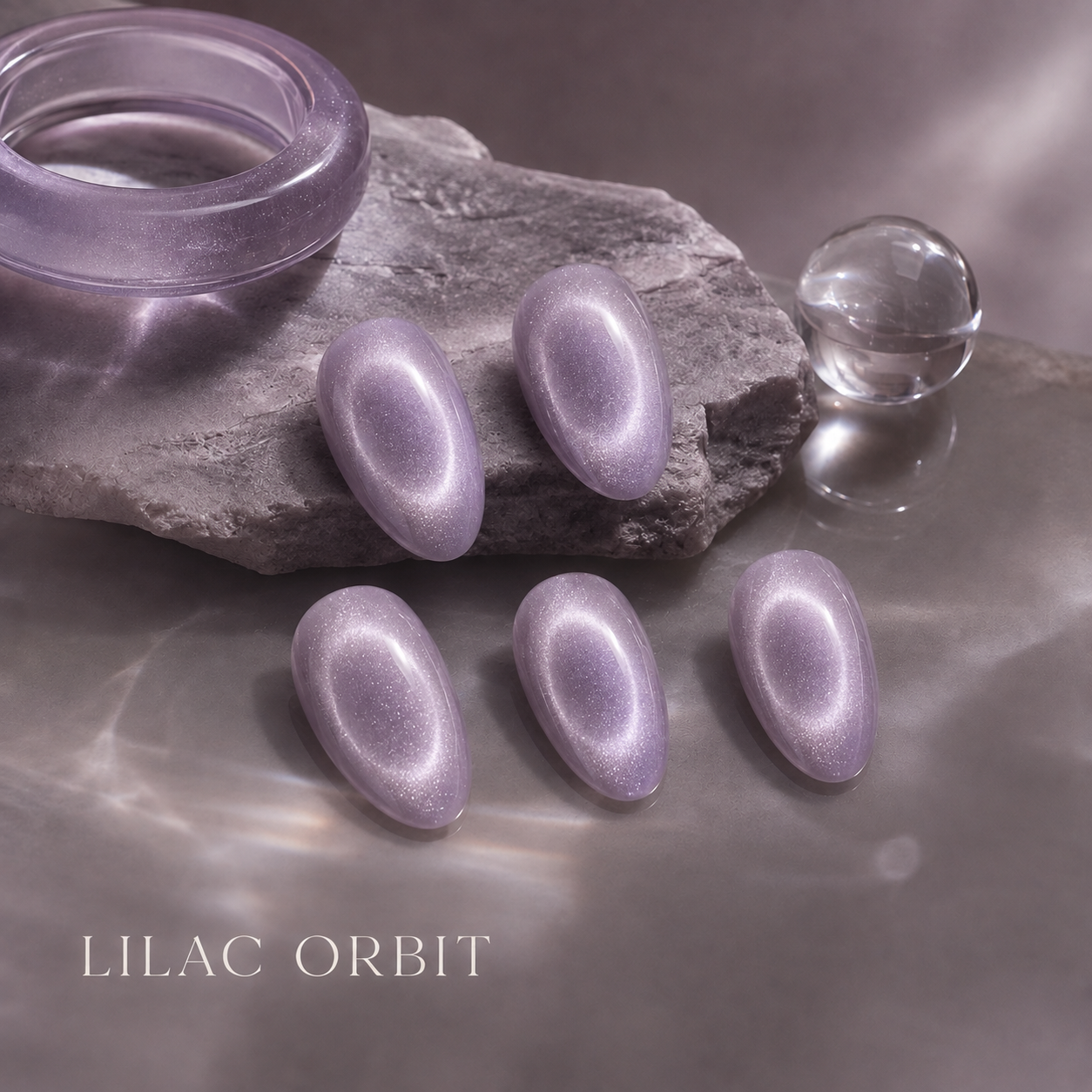 lunvona®Lilac Orbit | Lilac Cat-Eye Short Almond Press-On Nails
