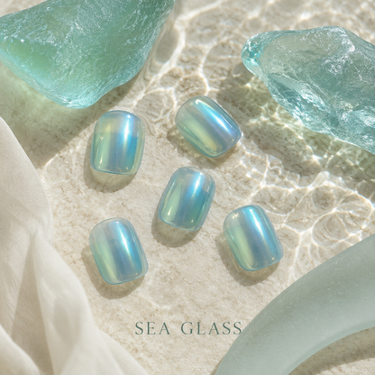 lunvona®Sea Glass | Aqua Chrome Short Squoval Press-On Nails