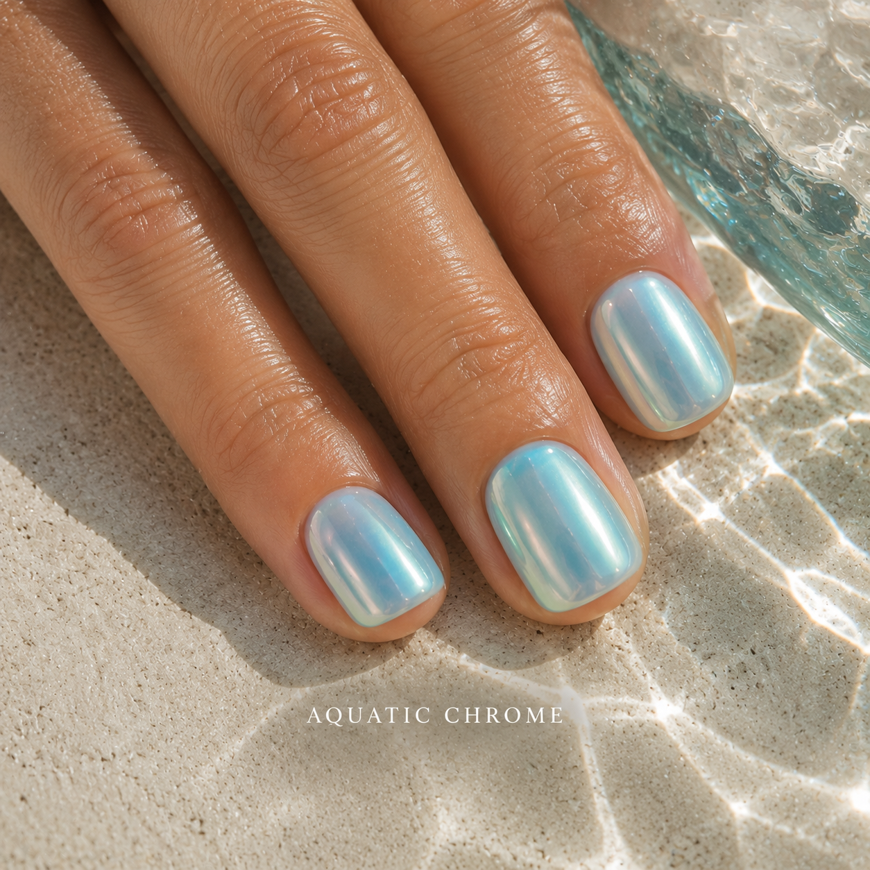 lunvona®Sea Glass | Aqua Chrome Short Squoval Press-On Nails
