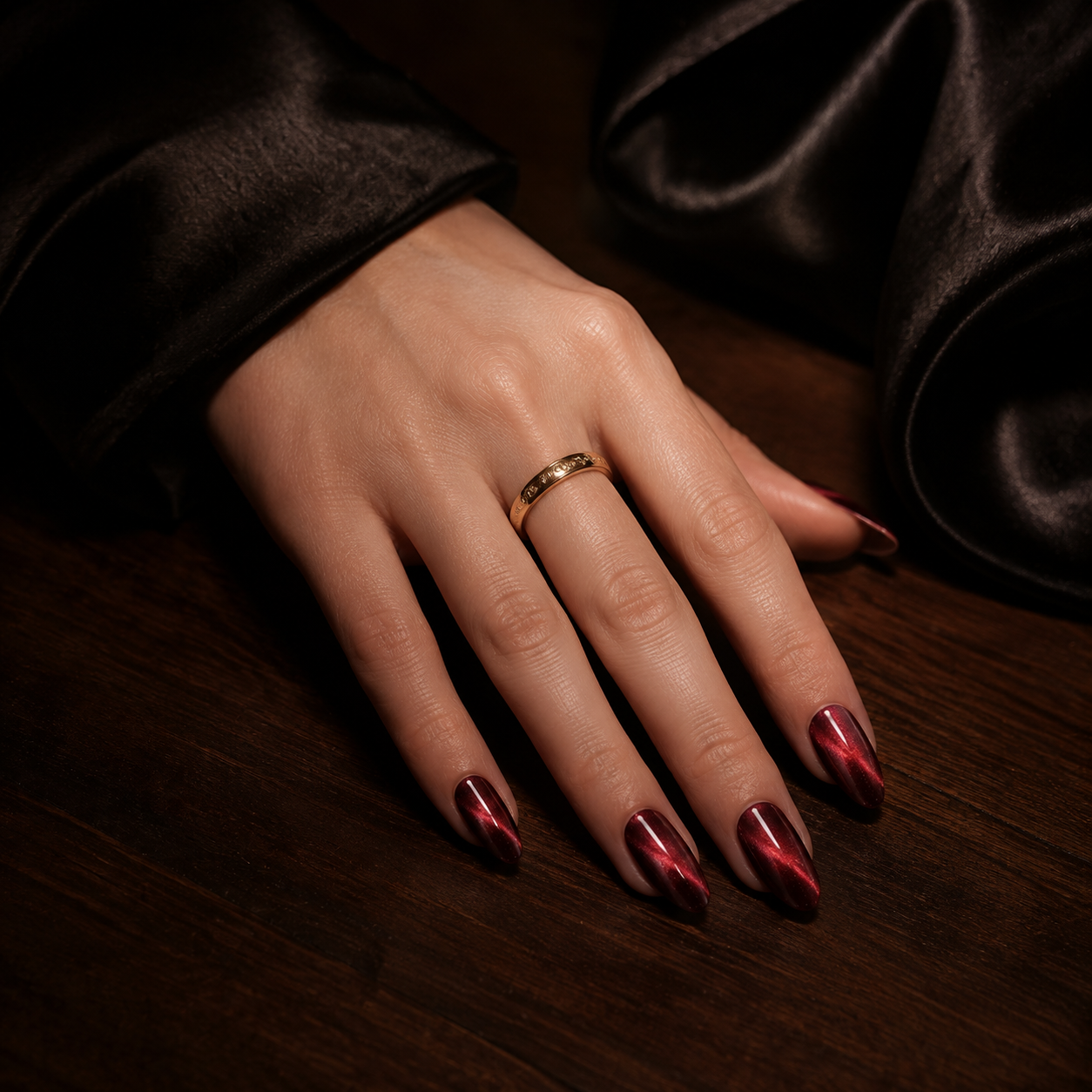 lunvona®Ruby Velvet | Burgundy Velvet Medium Almond Press-On Nails