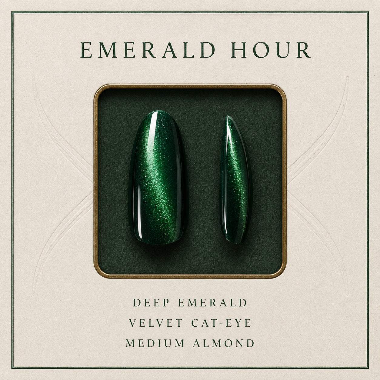 lunvona®Emerald Hour | Emerald Cat-Eye Medium Almond Press-On Nails