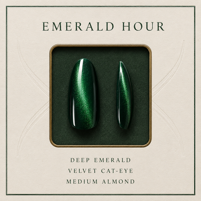 lunvona®Emerald Hour | Emerald Cat-Eye Medium Almond Press-On Nails