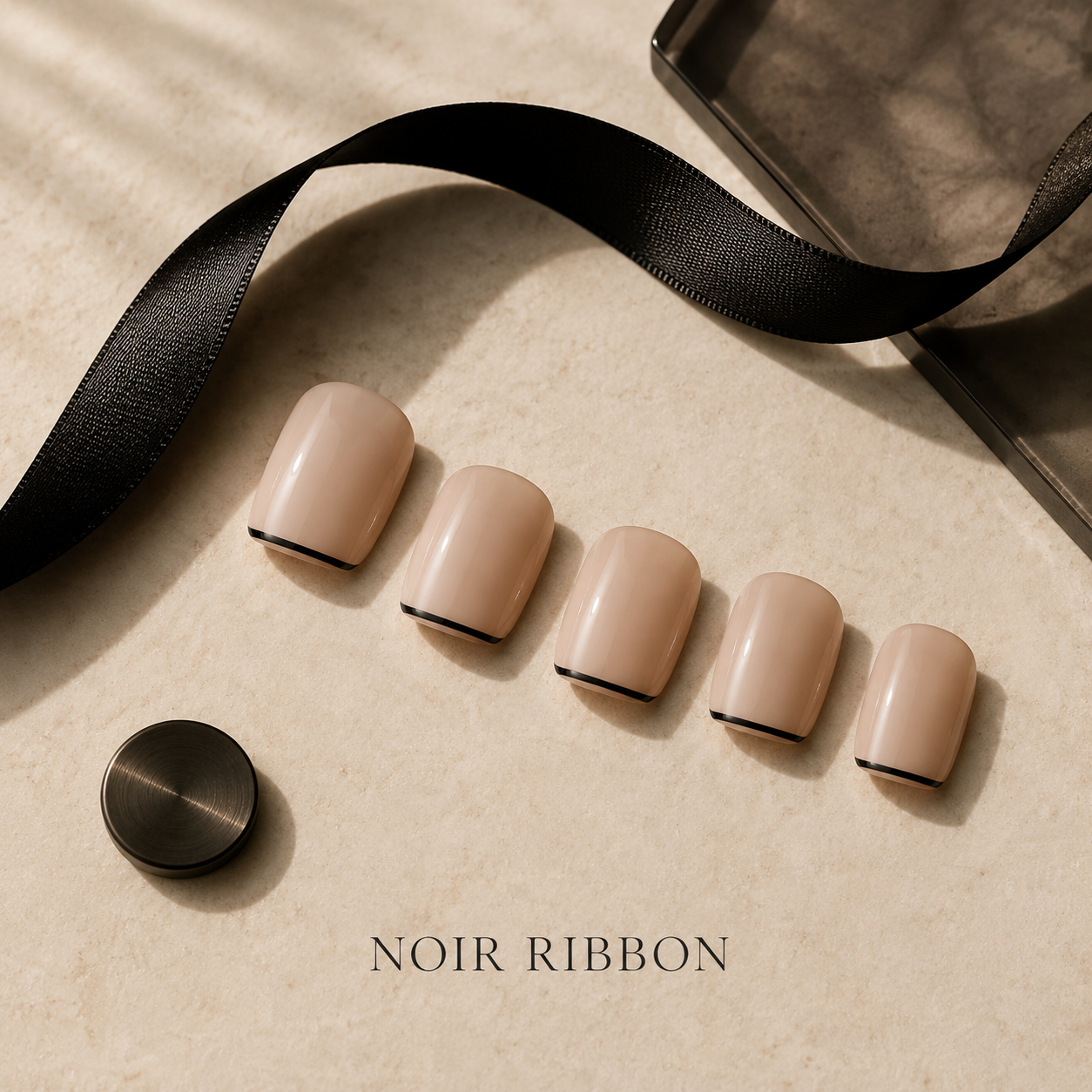 lunvona®Noir Ribbon | Black Micro French Short Squoval Press-On Nails