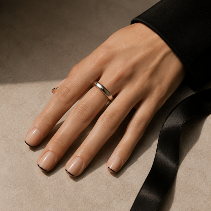 lunvona®Noir Ribbon | Black Micro French Short Squoval Press-On Nails