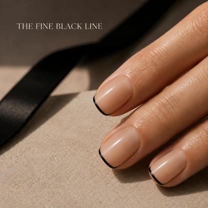 lunvona®Noir Ribbon | Black Micro French Short Squoval Press-On Nails