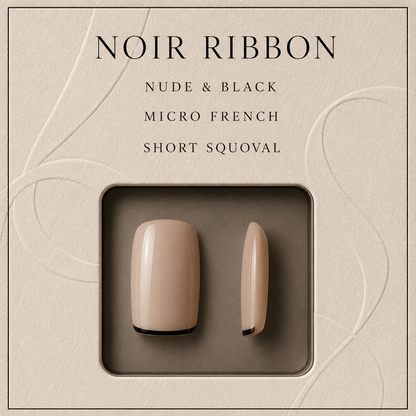 lunvona®Noir Ribbon | Black Micro French Short Squoval Press-On Nails